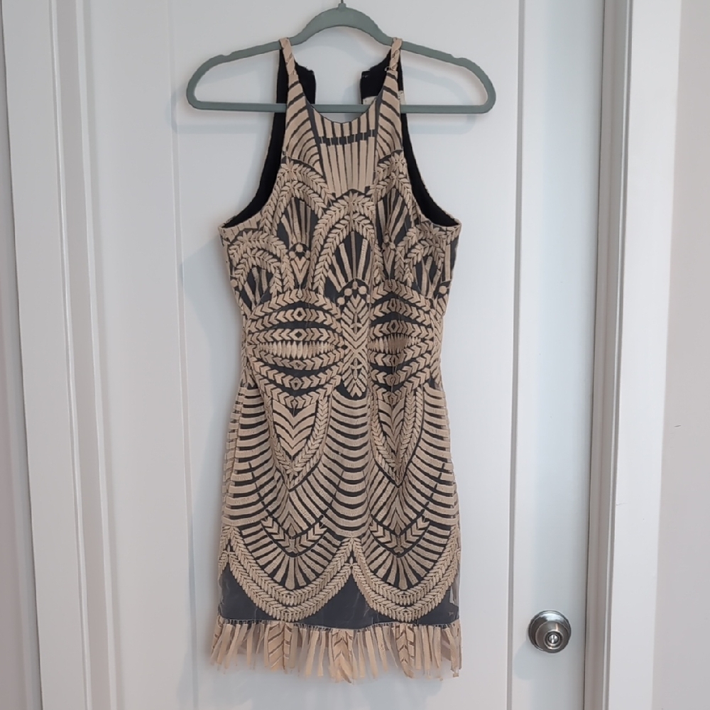 Nicole Miller Black and Cream Art Deco Mini Dress